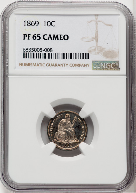 1869 10C CA Proof Seated Dime NGC PR65