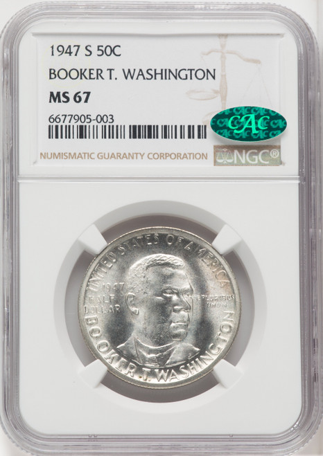 1947-S 50C Booker T. Washington CAC Commemorative Silver NGC MS67