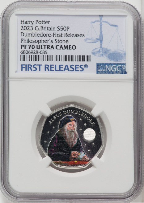 Charles III silver Colorized Proof “Professor Dumbledore” 50 Pence 2023 PR70 Ultra Cameo NGC World Coins NGC MS70