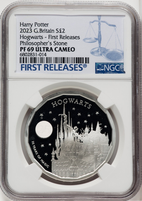 Charles III silver Proof  Hogwarts  2 Pounds (1 oz) 2023 PR69 Ultra Cameo NGC World Coins NGC MS69