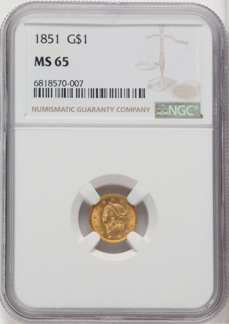 1853 G$1 Liberty Head Gold Dollar NGC MS 63- Free Shipping USA