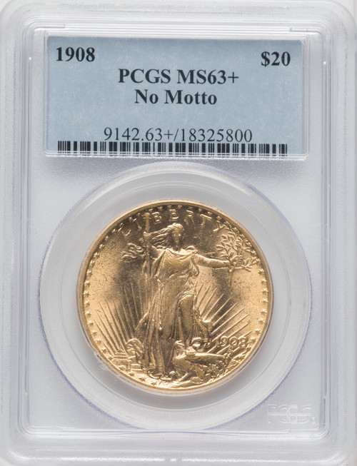 1908 $20 NO MOTTO Saint-Gaudens Double Eagle PCGS MS63+