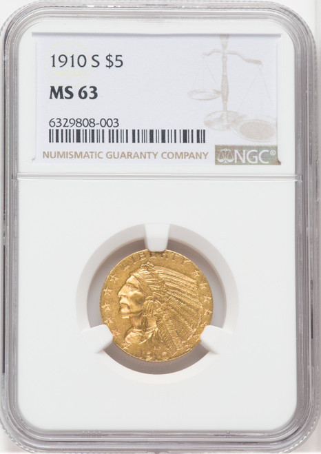 1910-S $5 Indian Half Eagle NGC MS63
