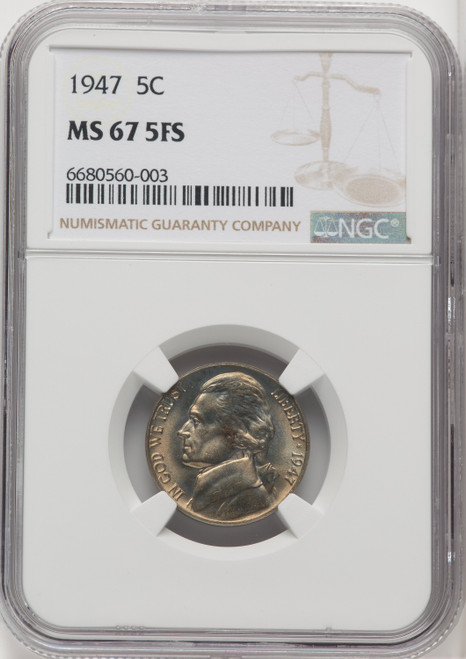 1947 5C FS Jefferson Nickel NGC MS67