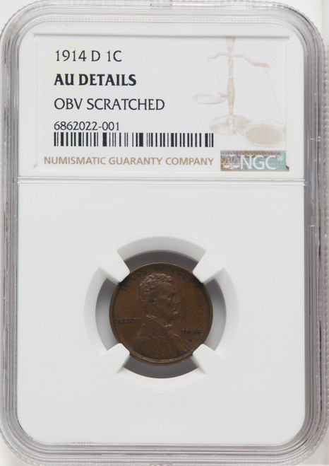 1914-D 1C BN Lincoln Cent Details NGC AU50