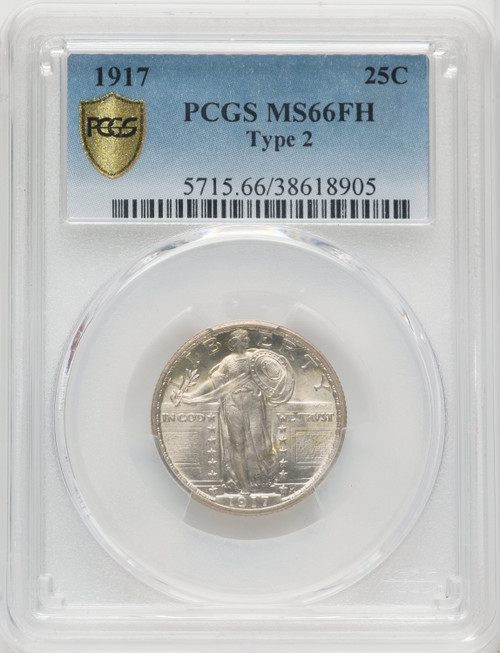 1917 25C Type Two FH Standing Liberty Quarter PCGS MS66