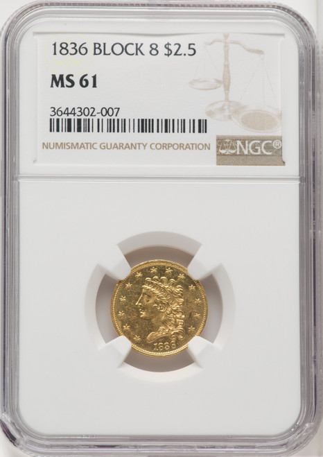 1836 $2.50 Block 8 Classic Quarter Eagle NGC MS61