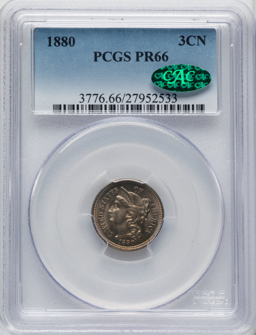 1880 3CN CAC Proof Three Cent Nickel PCGS PR66