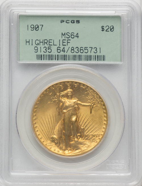 1907 $20 Wire Rim High Relief Double Eagle PCGS MS64