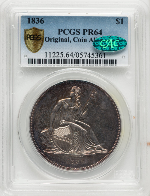1836 Name on Base Judd-60 Original Pollock-65 R.1 CAC Gobrecht Dollar PCGS MS64