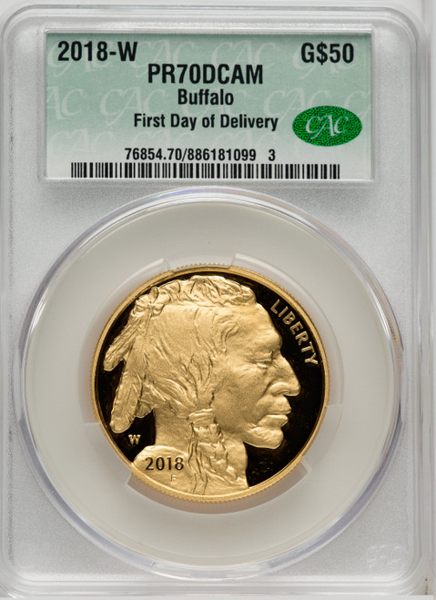 2018-W $50 One-Ounce Gold Buffalo First Day of Issue CACG PR70