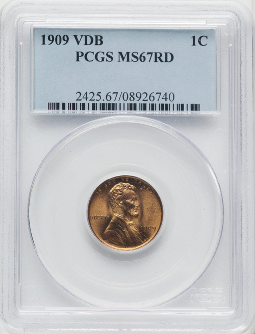 1909 1C VDB RD Lincoln Cent PCGS MS67