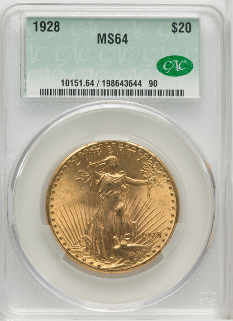1928 $20 Saint-Gaudens Double Eagle CACG MS64