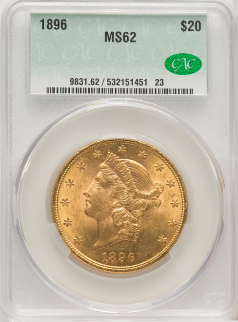 1896 $20 Liberty Double Eagle CACG MS62