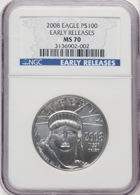 2008 $100 One-Ounce Platinum Eagle First Strike ER Blue NGC MS70