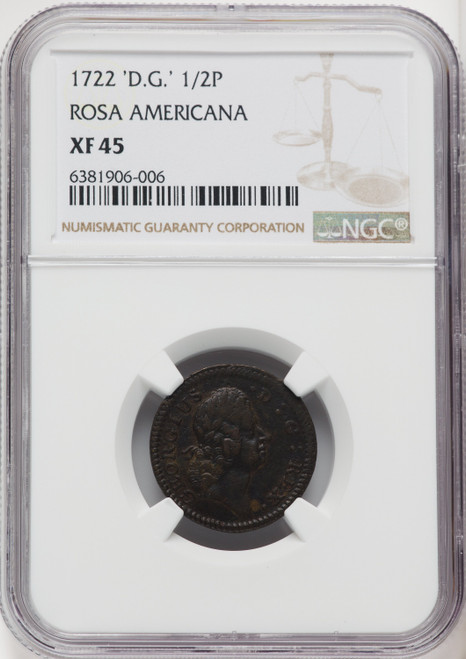 1722 Rosa Americana Halfpenny D:G:REX BN Colonials NGC XF45