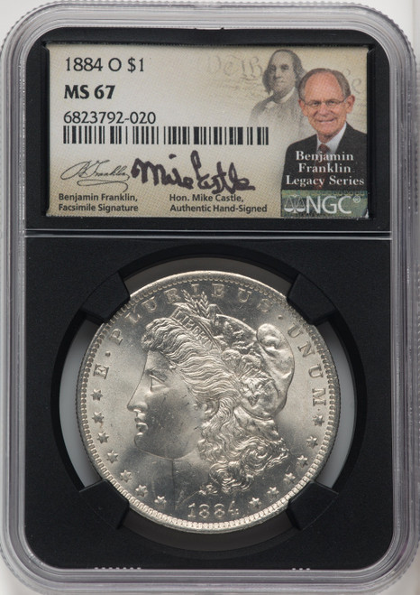 1884-O $1 Mike Castle Blk Core Franklin Series Morgan Dollar NGC MS67