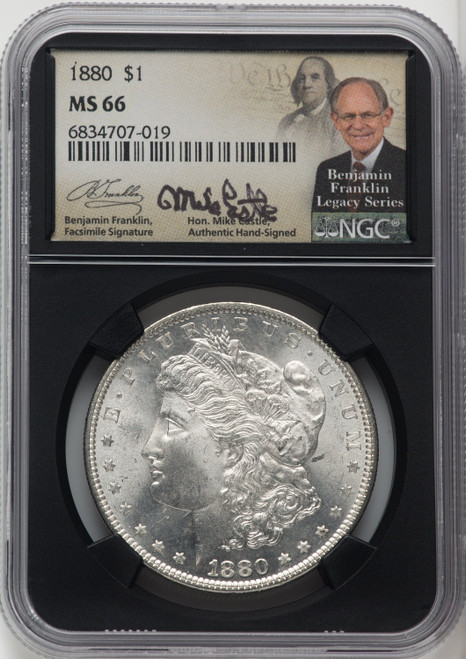 1880 $1 Mike Castle Blk Core Franklin Series Morgan Dollar NGC MS66