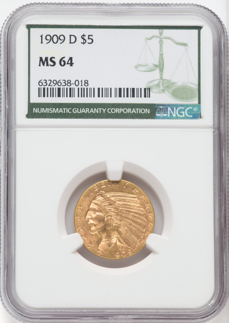 1909-D $5 Green Label Indian Half Eagle NGC MS64