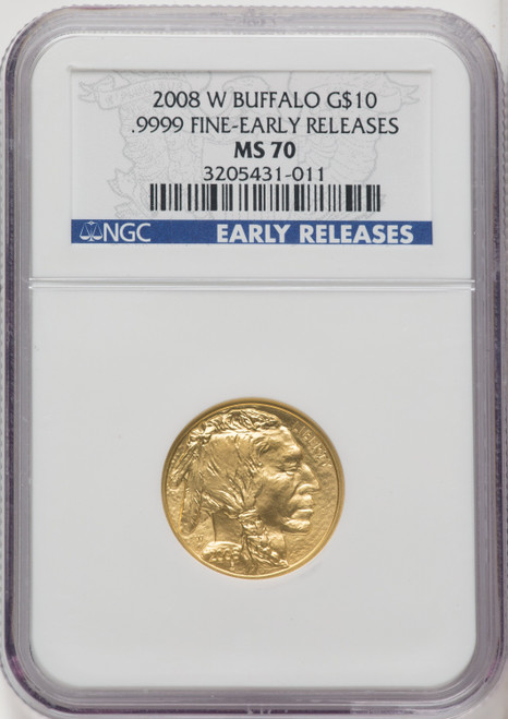 2008-W 4-Coin Set Gold Buffalos ER Blue Label NGC MS70