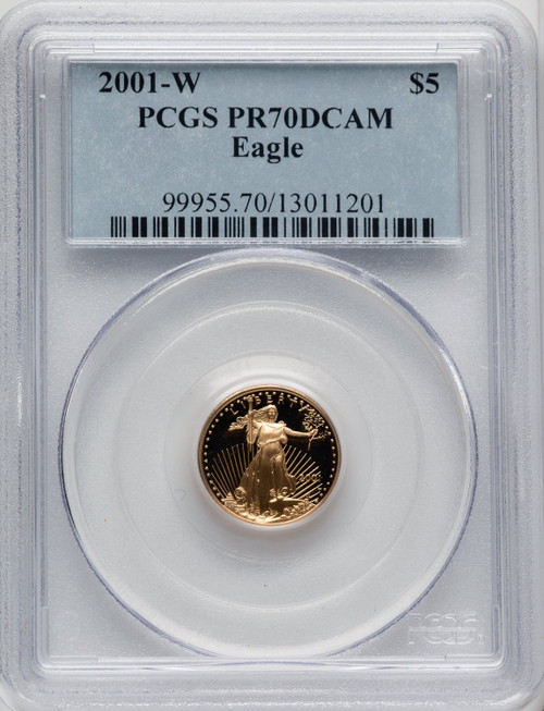 2001-W $5 Tenth-Ounce Gold Eagle Blue Gradient PCGS PR70