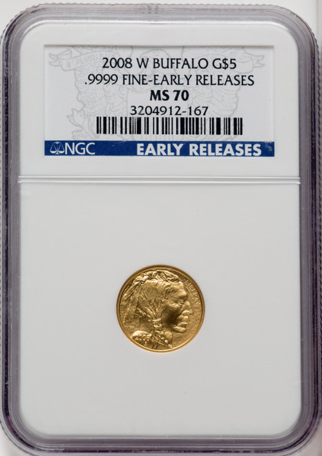 2008-W $5 Burnished Tenth-Ounce Gold Buffalo First Strike ER Blue NGC MS70