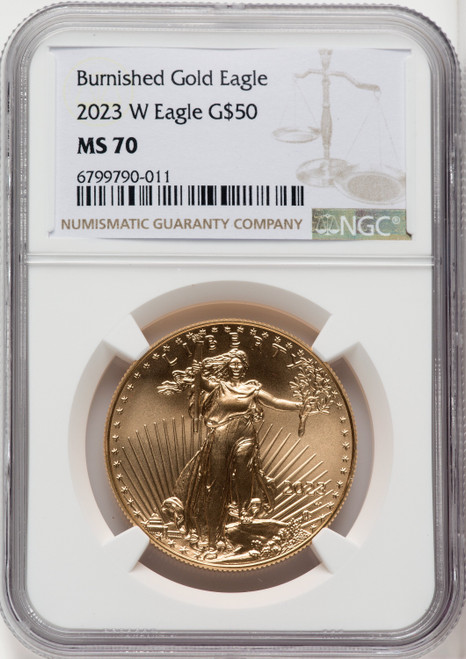 2023-W One-Ounce Gold Eagle Burnished Brown Label NGC MS70