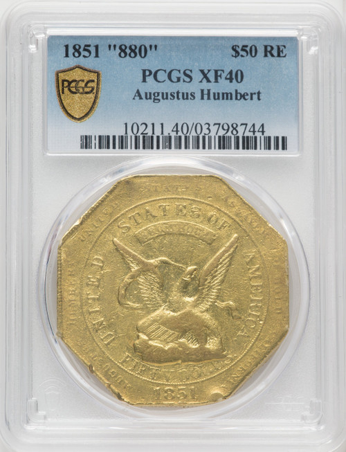 1851 $50 Humbert Reeded Edge 880 Thous. Territorial Gold PCGS XF40