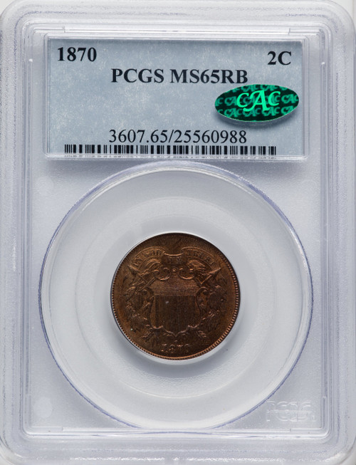 1870 2C RB CAC Two Cent Pieces PCGS MS65