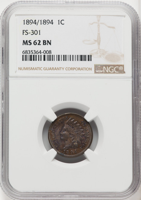 1894/1894 1C FS-301 BN Indian Cent NGC MS62