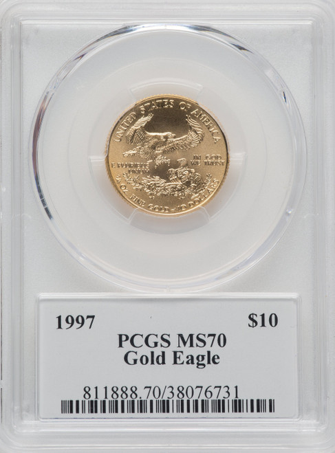 1997 $10 Quarter-Ounce Gold Eagle Moy Ultra High Relief Signature PCGS MS70