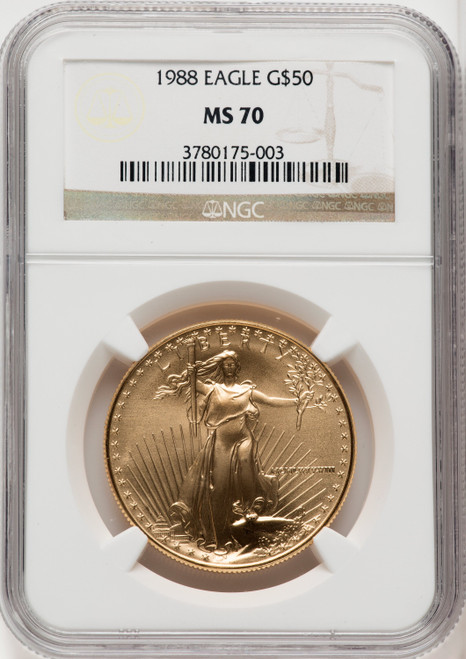 1988 $50 One-Ounce Gold Eagle Bison Label NGC MS70