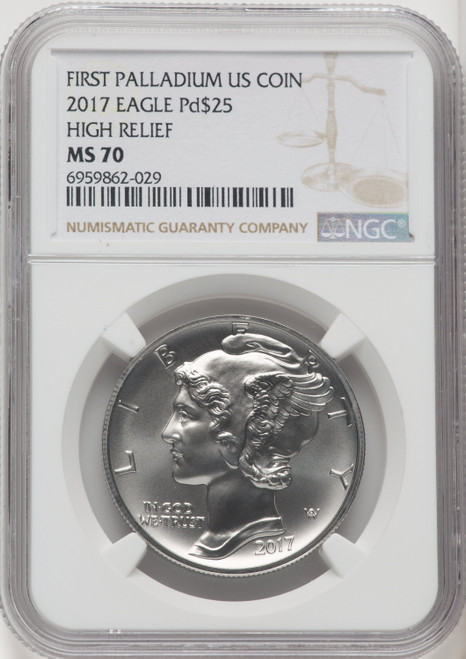 2017 $25 Palladium Brown Label NGC MS70