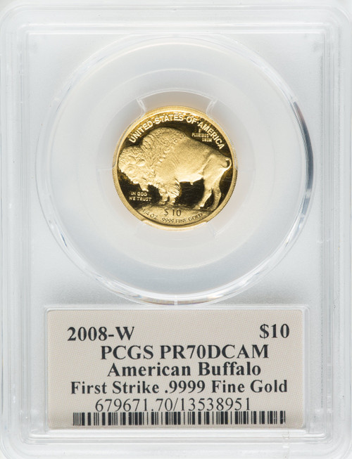 2008-W $10 Quarter-Ounce Gold Buffalo First Strike PCGS PR70 Thomas Cleveland