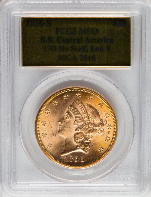1856-S $20 NoSerLf S Gold Foil Liberty Double Eagle PCGS MS63 1856-S $20 NoSerLf S Gold Foil Liberty Double Eagle PCGS MS63