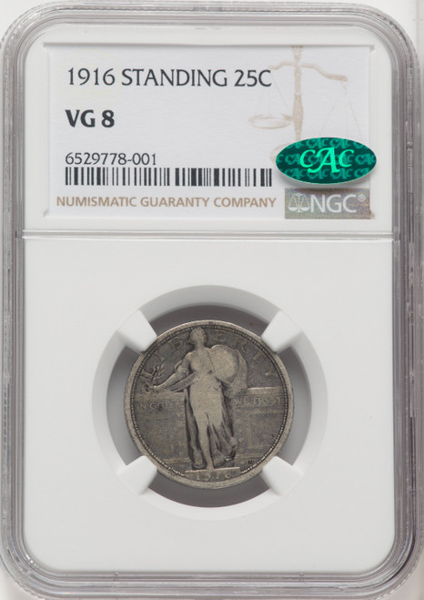 1916 25C Standing Liberty CAC Standing Liberty Quarter NGC VG8