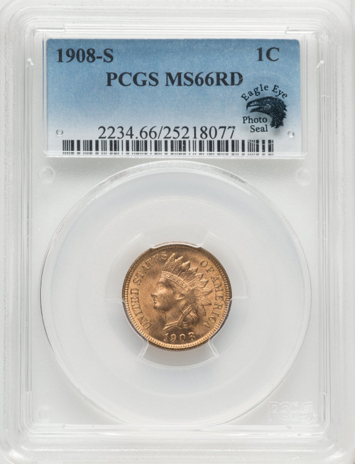 1908-S 1C RD Indian Cent PCGS MS66