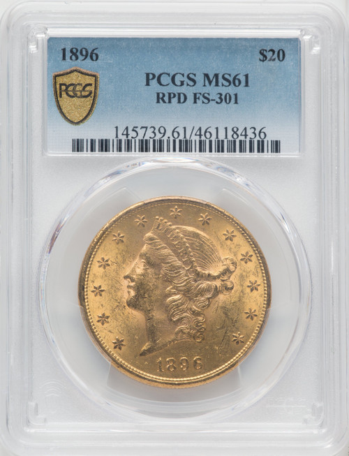 1896 $20 Repunched Date FS-301 Liberty Double Eagle PCGS MS61