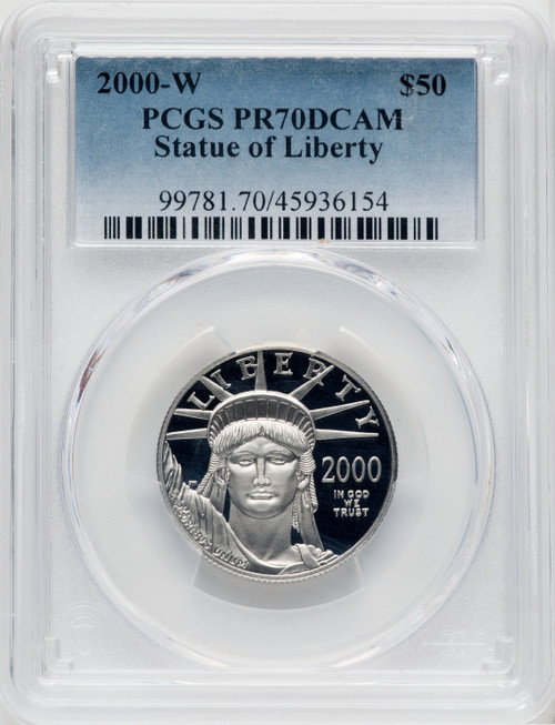 2000-W $50 Half-Ounce Platinum Eagle Statue of Liberty Blue Gradient PCGS PR70