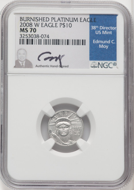 2008-W 4-Coin Set Burnished Platinum Eagles NGC MS70 Ed Moy Signed