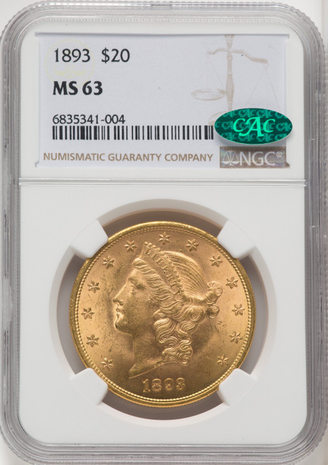 1893 $20 CAC Liberty Double Eagle NGC MS63