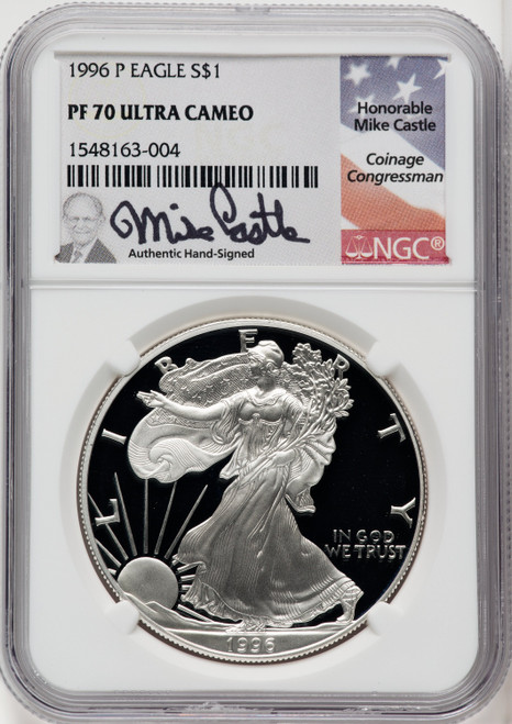 1996-P S$1 Silver Eagle Mike Castle NGC PF70