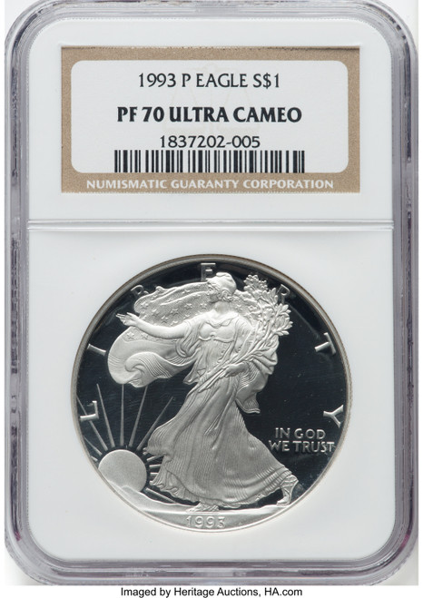 1993-P S$1 Silver Eagle NGC PF70