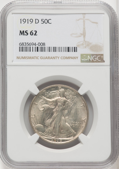 1919-D 50C Walking Liberty Half Dollar NGC MS62