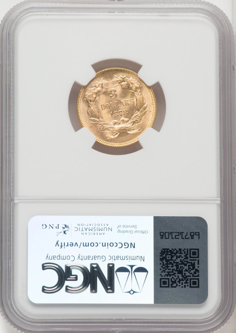 1878 $3 Three Dollar Gold Pieces NGC MS64+