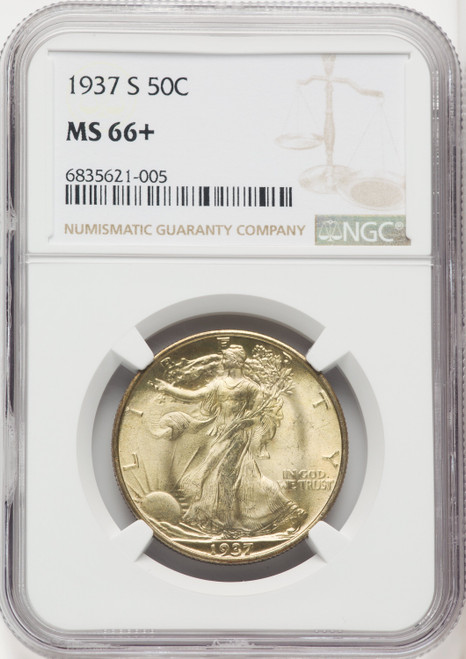 1937-S 50C Walking Liberty Half Dollar NGC MS66+