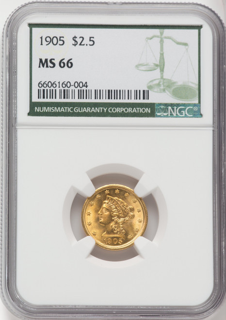 1905 $2.50 Green Label Liberty Quarter Eagle NGC MS66