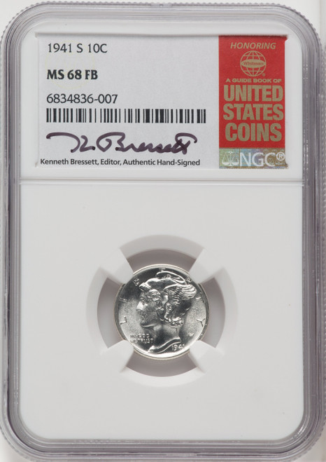 1941-S 10C FB Kenneth Bressett Red Book Mercury Dime NGC MS68