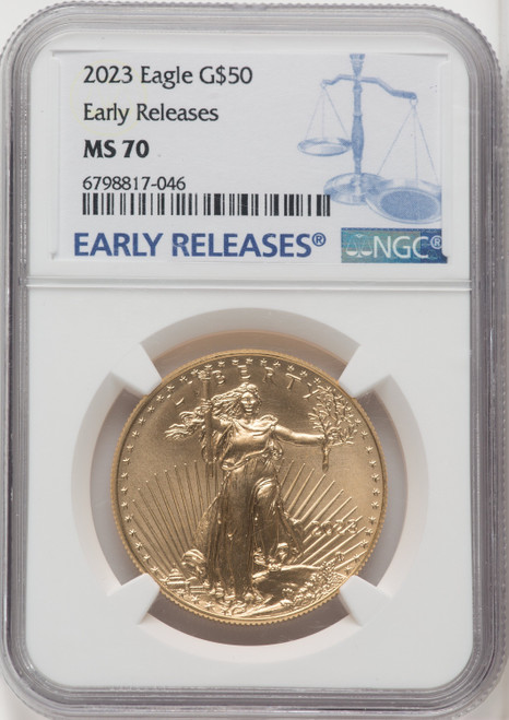 2023 $50 One-Ounce Gold Eagle First Strike ER Blue NGC MS70