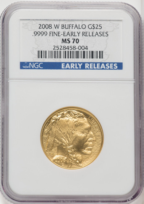 2008-W $25 Half-Ounce Burnished Gold Buffalo First Strike ER Blue NGC MS70
